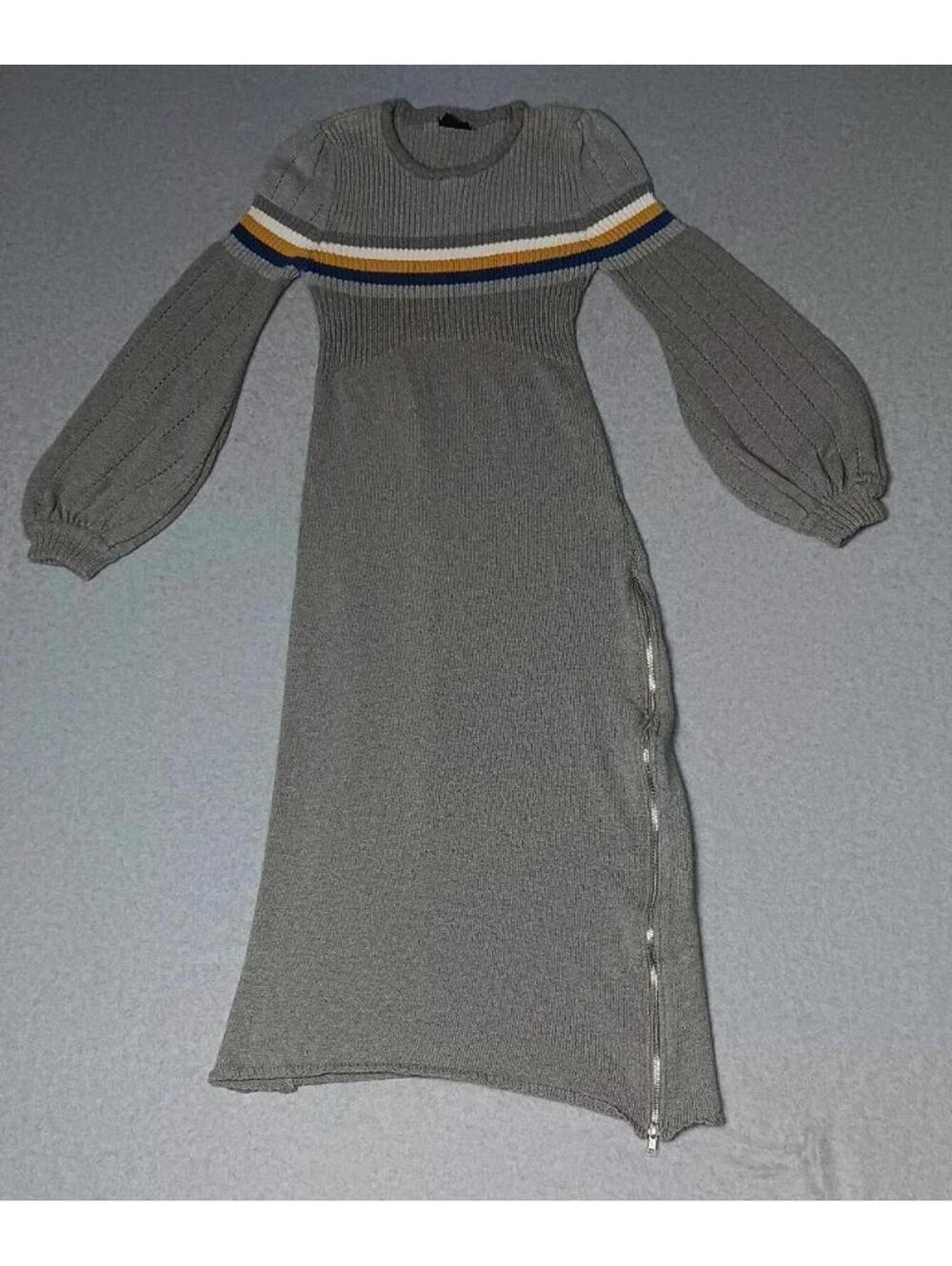 Jonny Cota Bishop Sleeve Maxi Sweater Dress Womens Size Small Grey Multicolor...